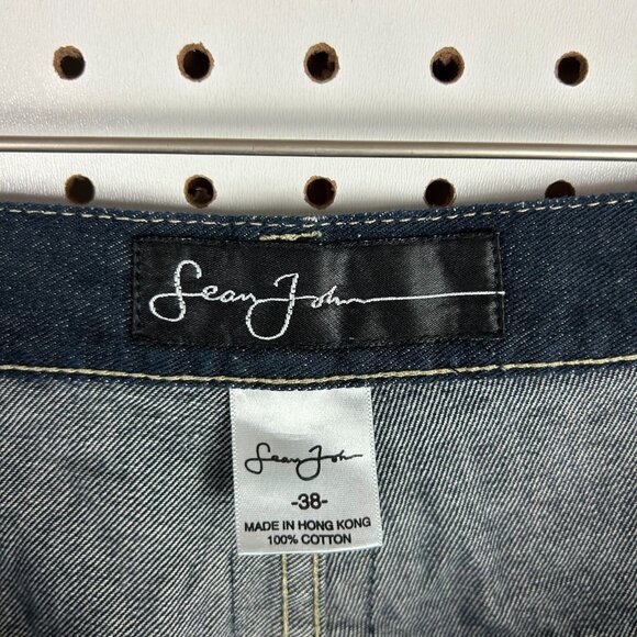 Sean John Baggy Jean Shorts 38 Jorts Skate 90s Dark Wash Hip Hop Double Knee - Picture 6 of 7